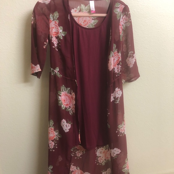 Wine Red Tank Dress with Sheer Cover-Up - Picture 2 of 3